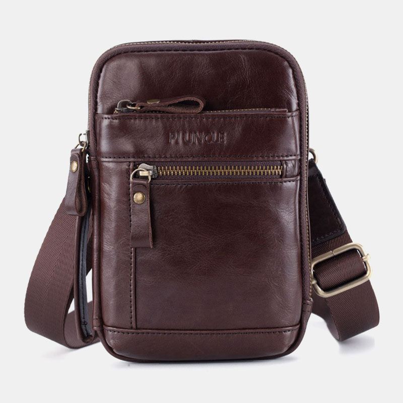 Mænd Ægte Læder Multi-layer Crossbody-taske Taljebælte-taske Skuldertaske Telefontaske