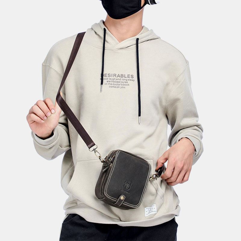 Mænd Ægte Læder Multi-layers Casual Crossbody Taske Skuldertaske