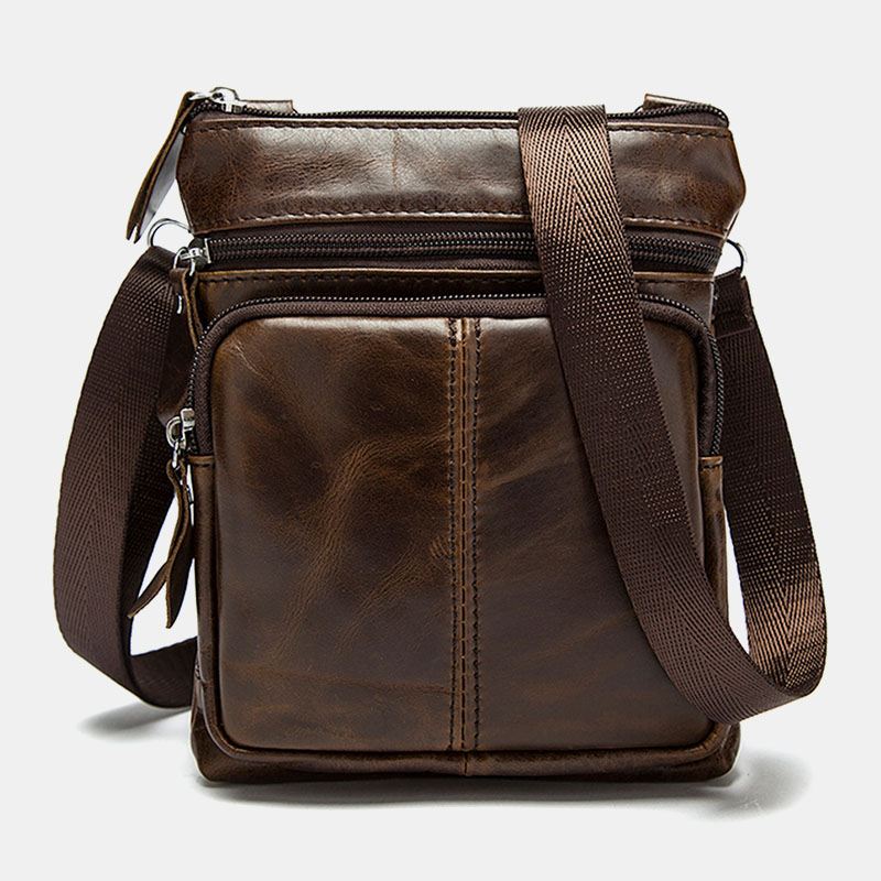 Mænd Ægte Læder Multi-lomme Casual Business 6.3 Tommer Telefontaske Crossbody Tasker Første Lag Okselæder Skuldertaske