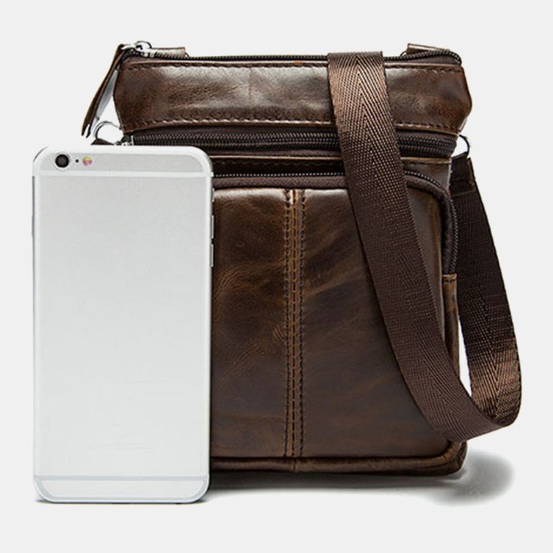 Mænd Ægte Læder Multi-lomme Casual Business 6.3 Tommer Telefontaske Crossbody Tasker Første Lag Okselæder Skuldertaske