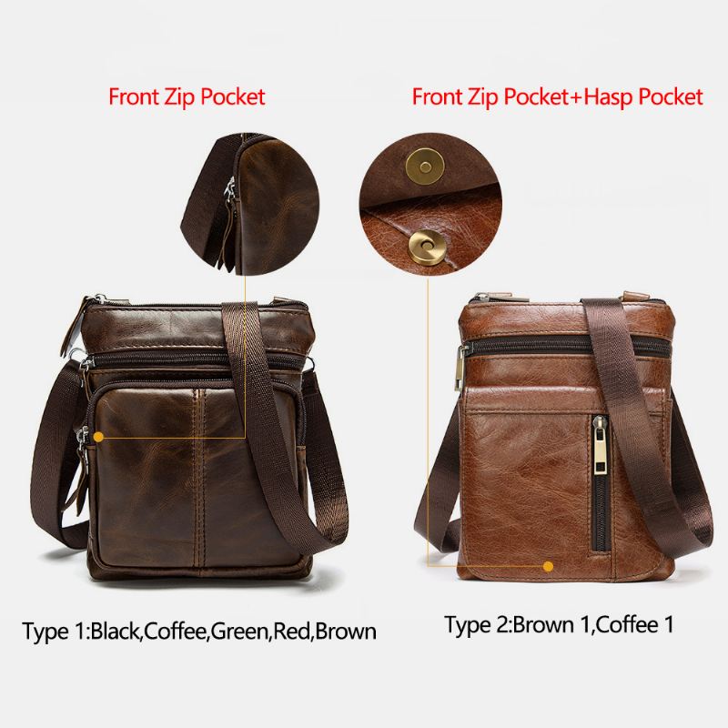 Mænd Ægte Læder Multi-lomme Casual Business 6.3 Tommer Telefontaske Crossbody Tasker Første Lag Okselæder Skuldertaske