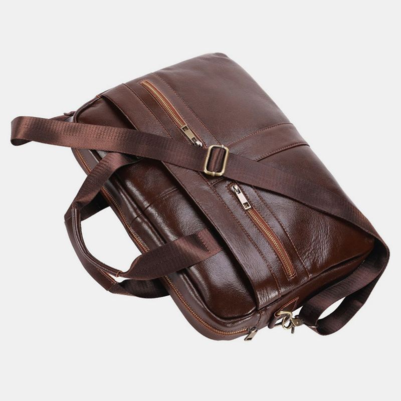 Mænd Ægte Læder Multi-lomme Vintage 14 Tommer Bærbar Taske Messenger Taske Crossbody Tasker Skuldertaske Dokumentmappe