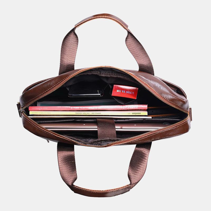 Mænd Ægte Læder Multi-lomme Vintage 14 Tommer Bærbar Taske Messenger Taske Crossbody Tasker Skuldertaske Dokumentmappe