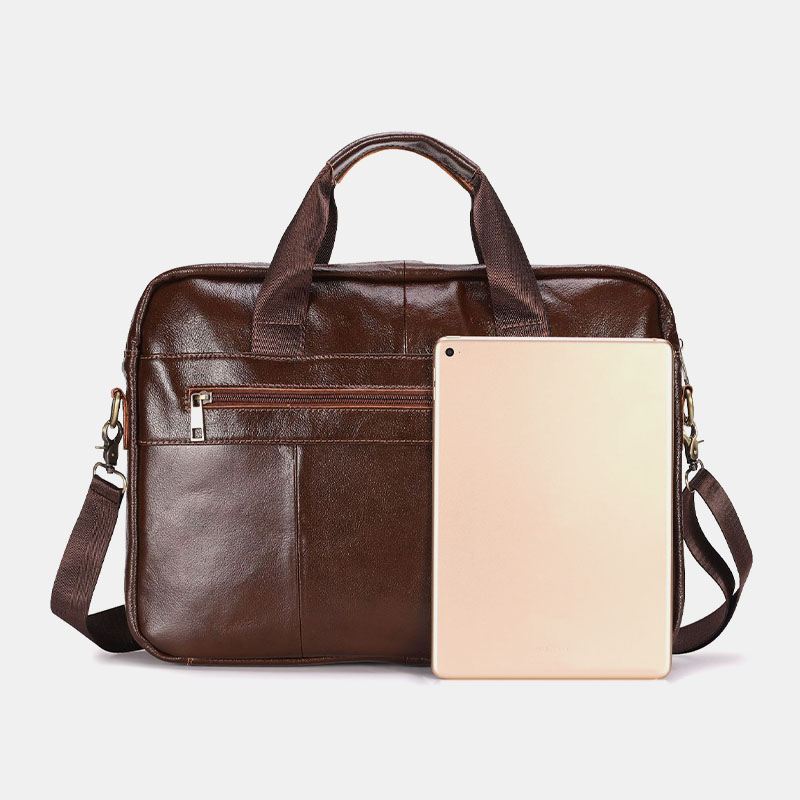 Mænd Ægte Læder Multi-lomme Vintage 14 Tommer Bærbar Taske Messenger Taske Crossbody Tasker Skuldertaske Dokumentmappe