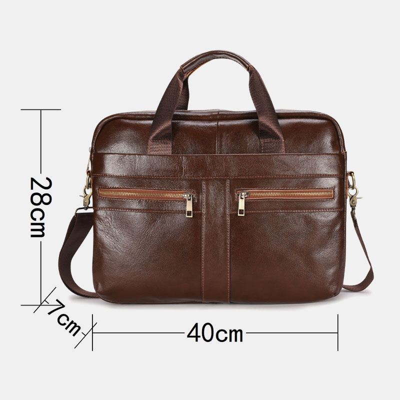 Mænd Ægte Læder Multi-lomme Vintage 14 Tommer Bærbar Taske Messenger Taske Crossbody Tasker Skuldertaske Dokumentmappe