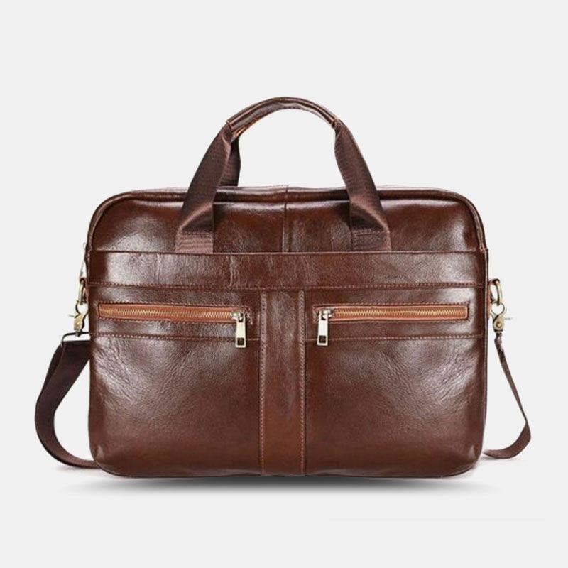 Mænd Ægte Læder Multi-lomme Vintage 14 Tommer Bærbar Taske Messenger Taske Crossbody Tasker Skuldertaske Dokumentmappe