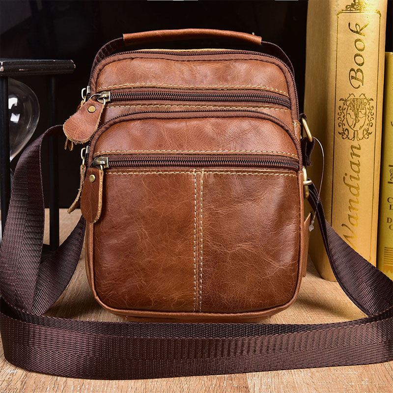 Mænd Ægte Læder Multi-lomme Vintage 6.3 Tommer Telefontaske Crossbody Tasker Skuldertaske Håndtaske