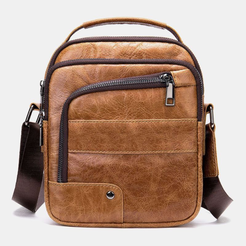 Mænd Ægte Læder Multi-lommer Øretelefon Hul Vintage Vandtætte Crossbody Tasker Skuldertasker