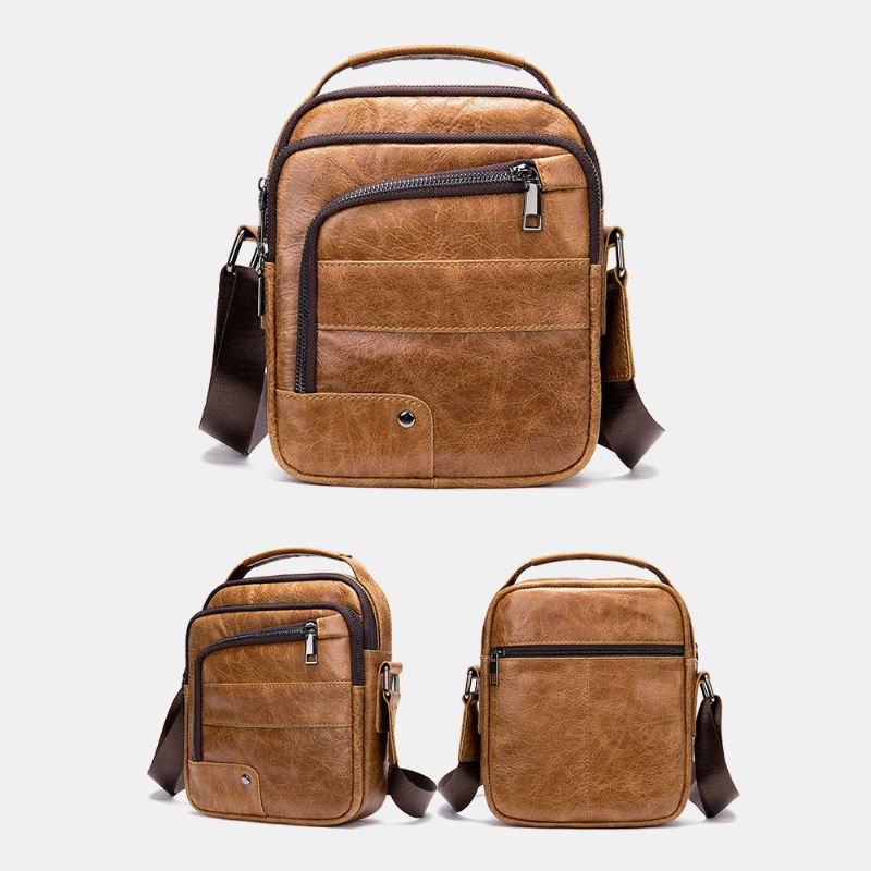 Mænd Ægte Læder Multi-lommer Øretelefon Hul Vintage Vandtætte Crossbody Tasker Skuldertasker