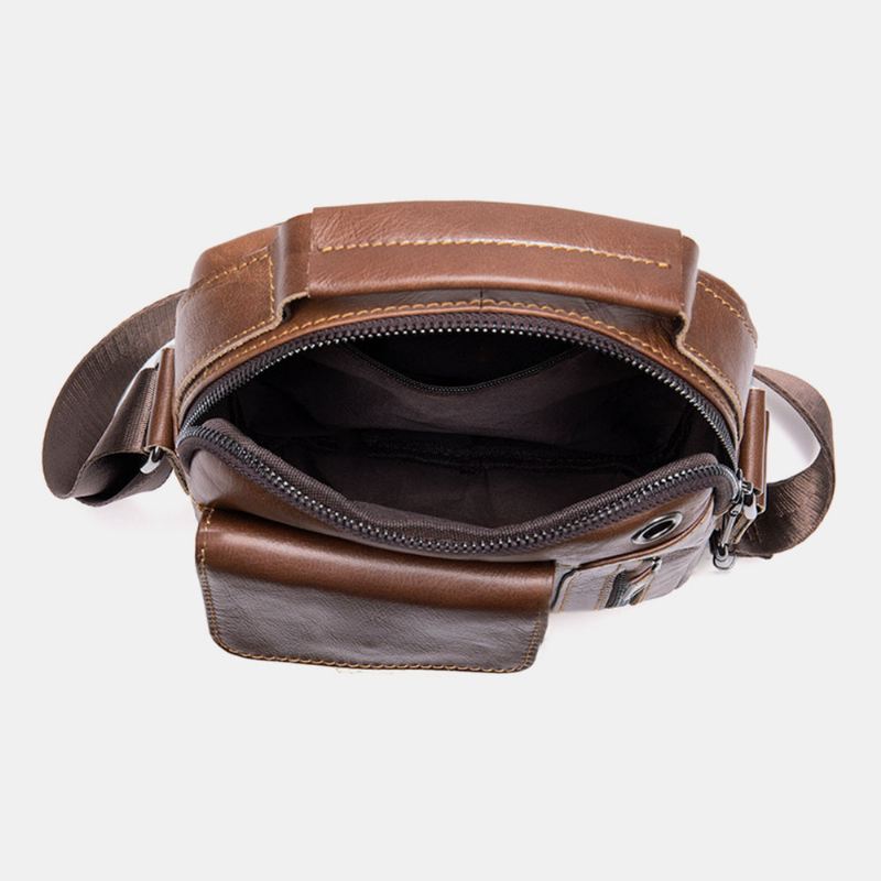 Mænd Ægte Læder Multi-lommer Øretelefon Hul Vintage Vandtætte Crossbody Tasker Skuldertasker