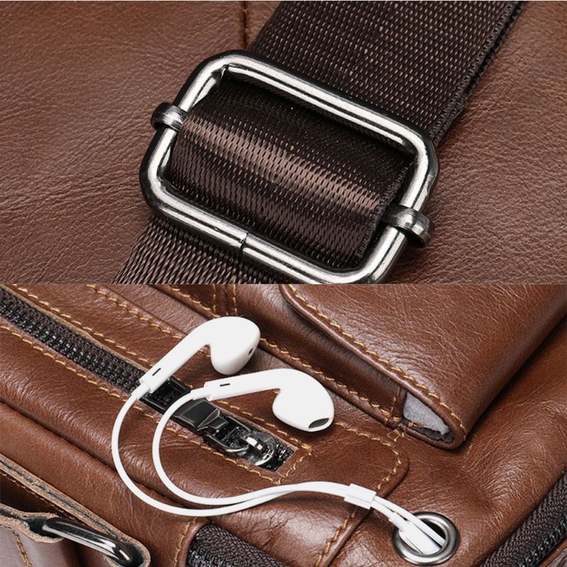 Mænd Ægte Læder Multi-lommer Øretelefon Hul Vintage Vandtætte Crossbody Tasker Skuldertasker