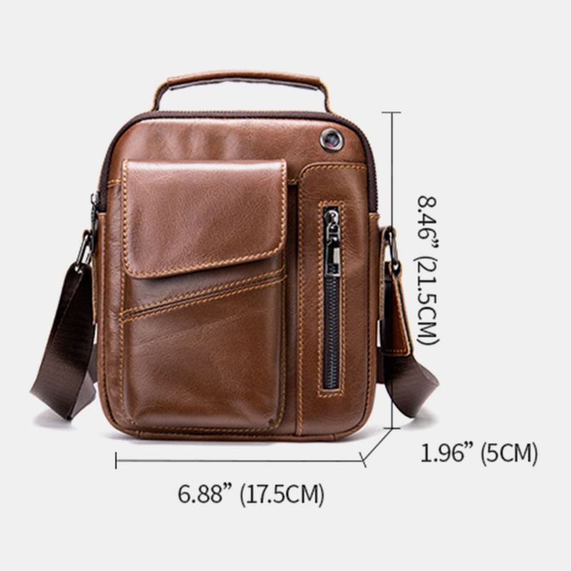 Mænd Ægte Læder Multi-lommer Øretelefon Hul Vintage Vandtætte Crossbody Tasker Skuldertasker