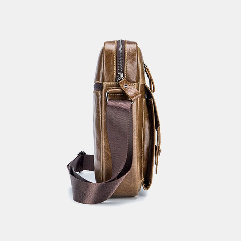 Mænd Ægte Læder Multi-pocket Anti-theft Crossbody Bag Skuldertaske