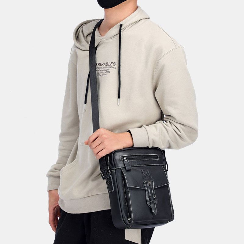 Mænd Ægte Læder Multi-pocket Anti-theft Crossbody Bag Skuldertaske