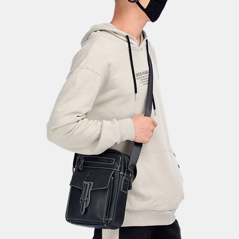 Mænd Ægte Læder Multi-pocket Anti-theft Crossbody Bag Skuldertaske