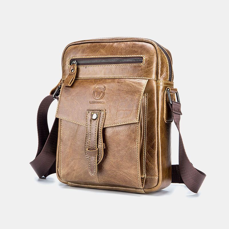 Mænd Ægte Læder Multi-pocket Anti-theft Crossbody Bag Skuldertaske