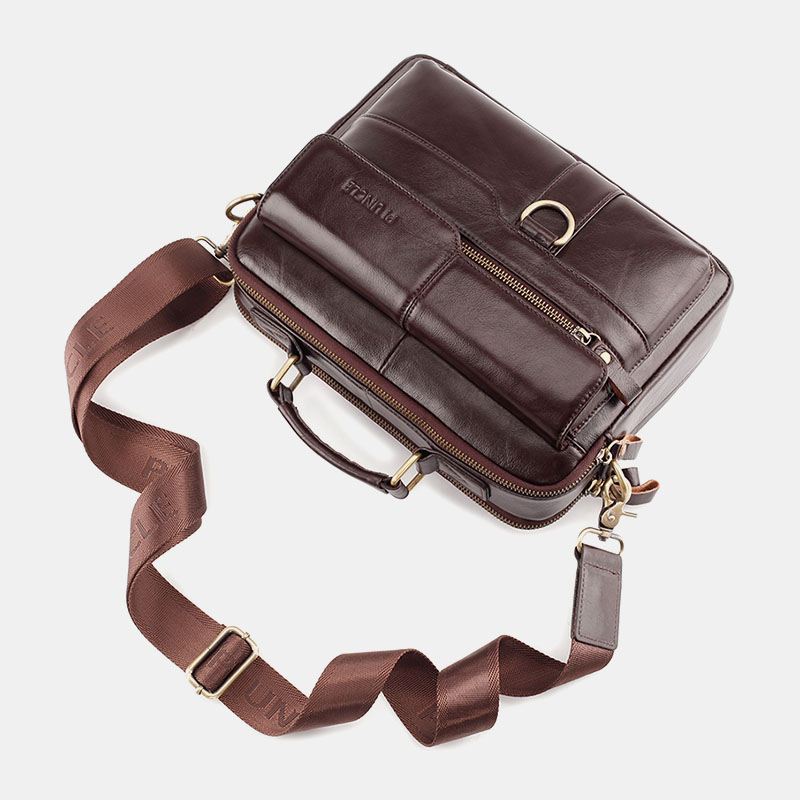 Mænd Ægte Læder Multi-pocket Crossbody Tasker Stor Kapacitet Retro 6.5 Tommer Telefontaske Dokumentmappe Skuldertaske Håndtaske