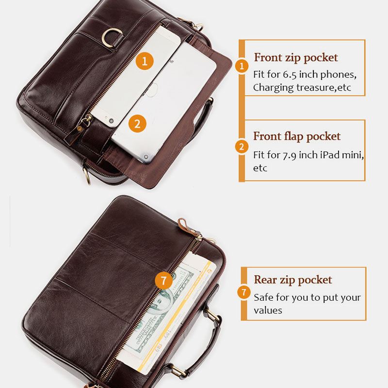 Mænd Ægte Læder Multi-pocket Crossbody Tasker Stor Kapacitet Retro 6.5 Tommer Telefontaske Dokumentmappe Skuldertaske Håndtaske