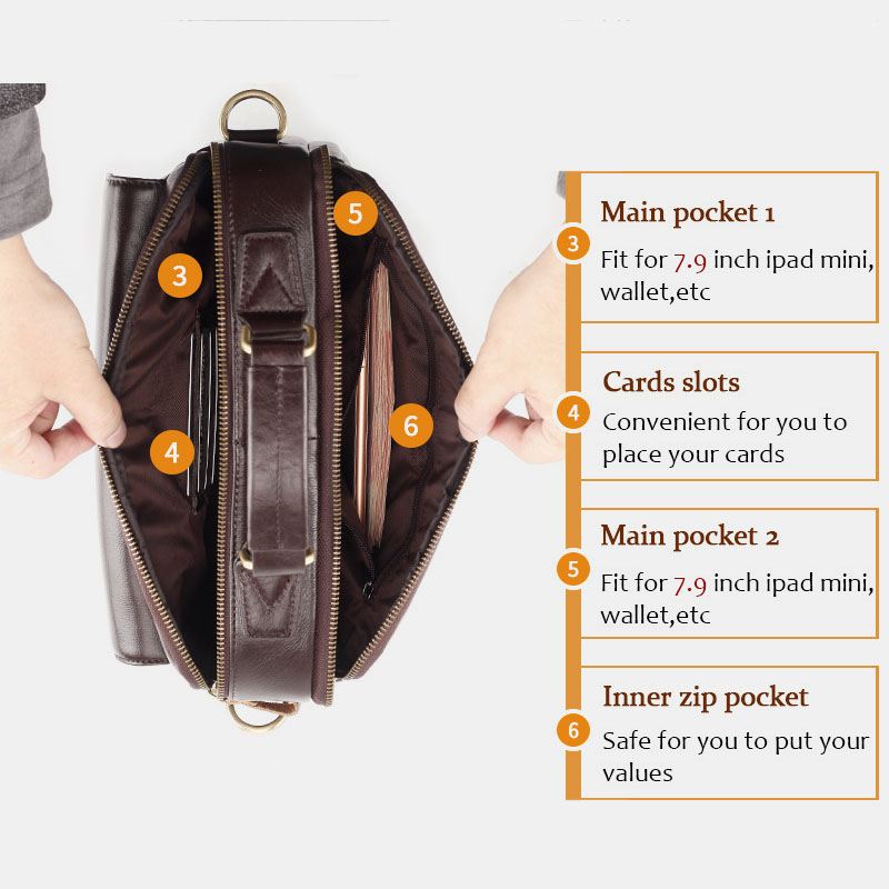 Mænd Ægte Læder Multi-pocket Crossbody Tasker Stor Kapacitet Retro 6.5 Tommer Telefontaske Dokumentmappe Skuldertaske Håndtaske