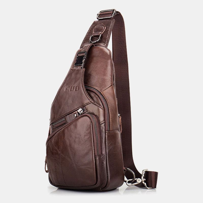 Mænd Ægte Læder Multi-pocket Stor Kapacitet Vintage First Layer Kohud Crossbody Tasker Skuldertaske Brysttaske