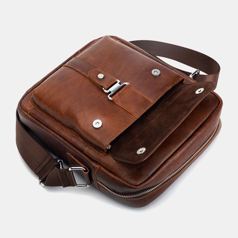 Mænd Ægte Læder Multifunktion Anti-tyveri Slidbestandig Vintage Business Crossbody Taske Skuldertaske