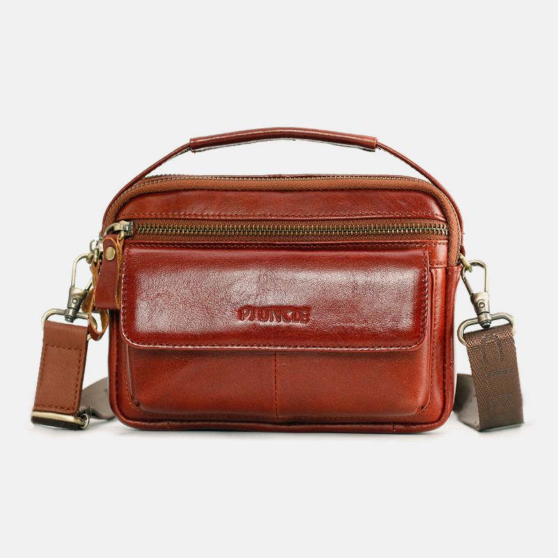 Mænd Ægte Læder Multifunktion Multi-bære 6.5 Tommer Telefontaske Crossbody Taske Taljetaske