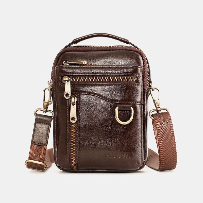 Mænd Ægte Læder Multifunktion Multi-carry 4 Kortpladser Crossbody Taske Taljetaske