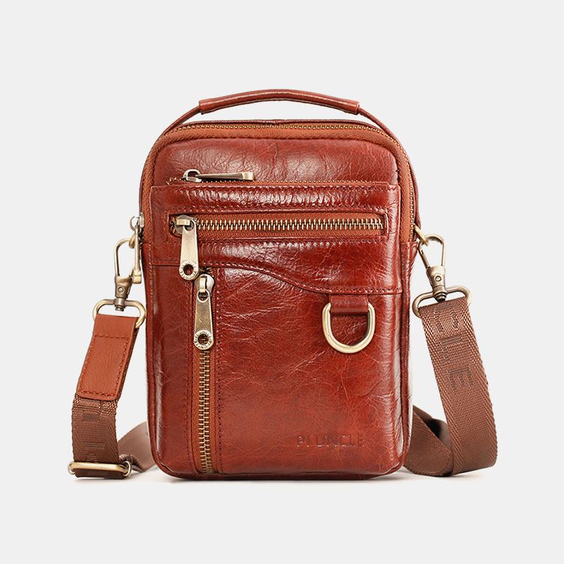 Mænd Ægte Læder Multifunktion Multi-carry 4 Kortpladser Crossbody Taske Taljetaske