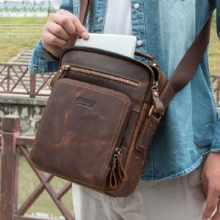 Mænd Ægte Læder Multifunktion Multi-lomme Vintage Dokumentmapper Messenger Bag Crossbody Taske Håndtaske