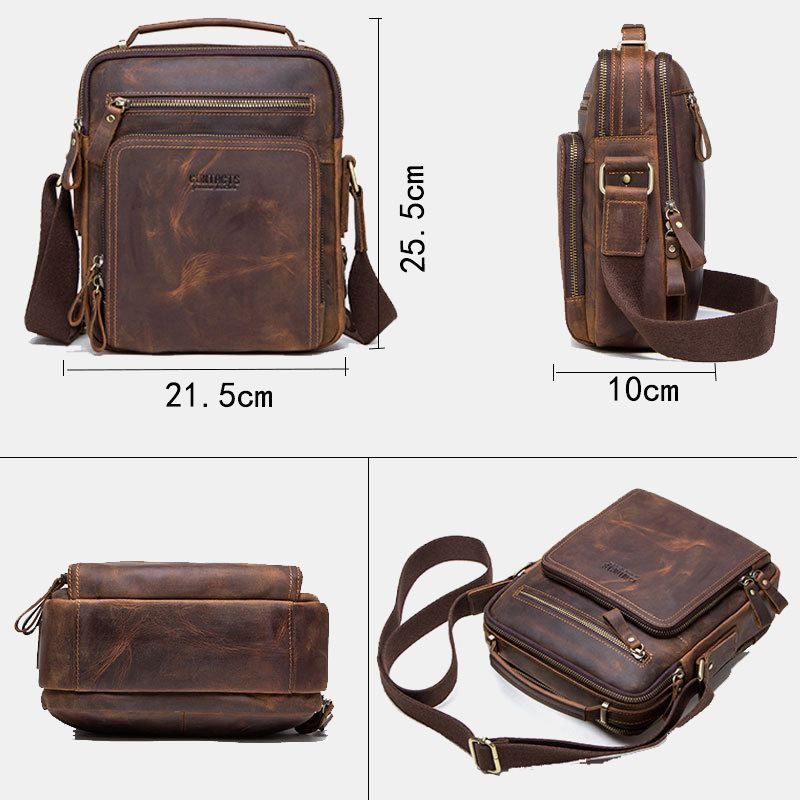 Mænd Ægte Læder Multifunktion Multi-lomme Vintage Dokumentmapper Messenger Bag Crossbody Taske Håndtaske