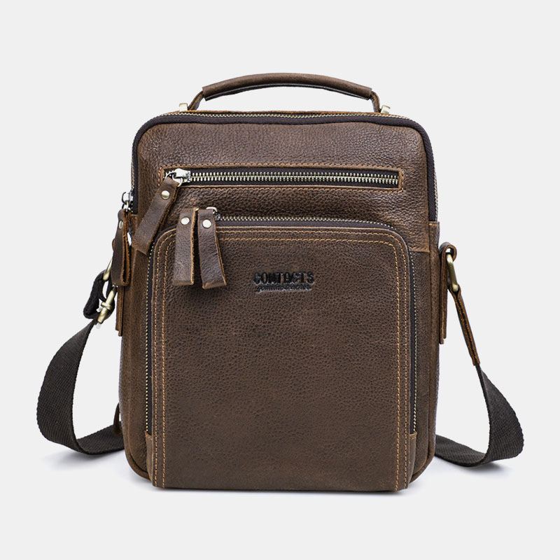 Mænd Ægte Læder Multifunktion Multi-lomme Vintage Dokumentmapper Messenger Bag Crossbody Taske Håndtaske