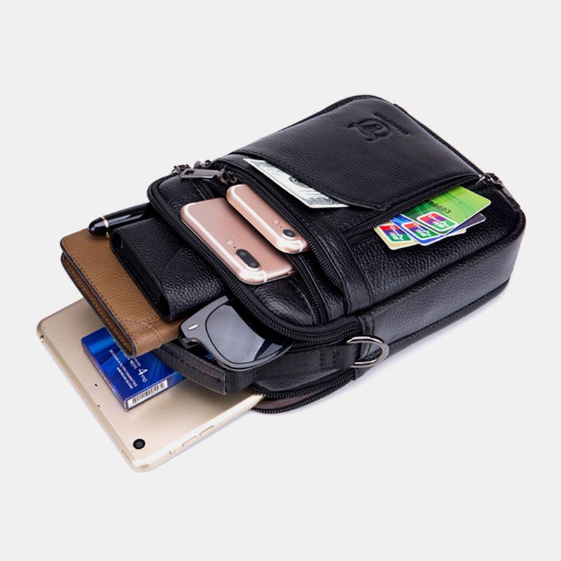 Mænd Ægte Læder Multifunktion Multi-pocket Anti-theft Crossbody Bag Skuldertaske