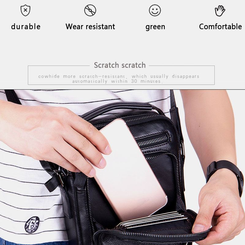 Mænd Ægte Læder Multifunktion Multi-pocket Vandtæt Crossbody Taske Skuldertaske