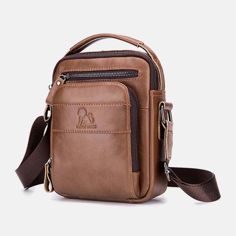 Mænd Ægte Læder Multifunktion Multi-pocket Vandtæt Crossbody Taske Skuldertaske