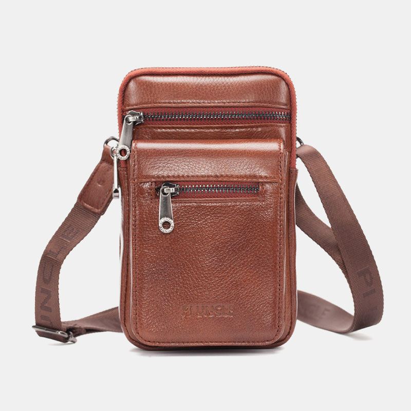 Mænd Ægte Læder Okselæder Multi-bære Retro 7.2 Tommer Telefon Crossbody Taske Hængende Bælte Taske Taljetaske