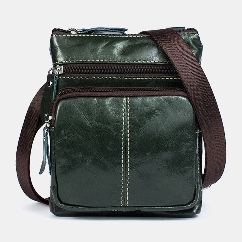 Mænd Ægte Læder Retro Business Ensfarvet Læder Lynlås Crossbody Taske Skuldertaske