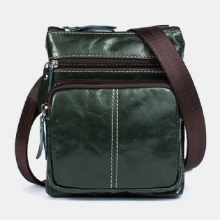 Mænd Ægte Læder Retro Business Ensfarvet Læder Lynlås Crossbody Taske Skuldertaske