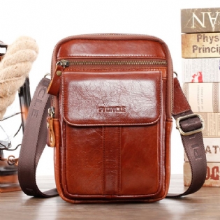 Mænd Ægte Læder Retro Business Multi-function Brysttaske Skuldertaske Cross Body Bag