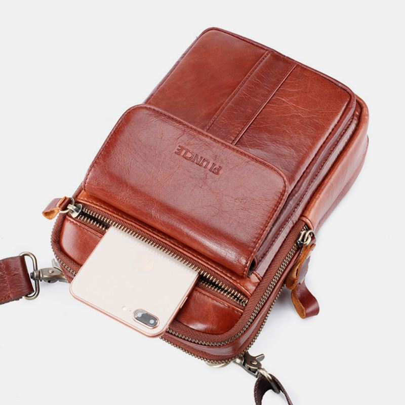 Mænd Ægte Læder Retro Business Multi-function Brysttaske Skuldertaske Cross Body Bag