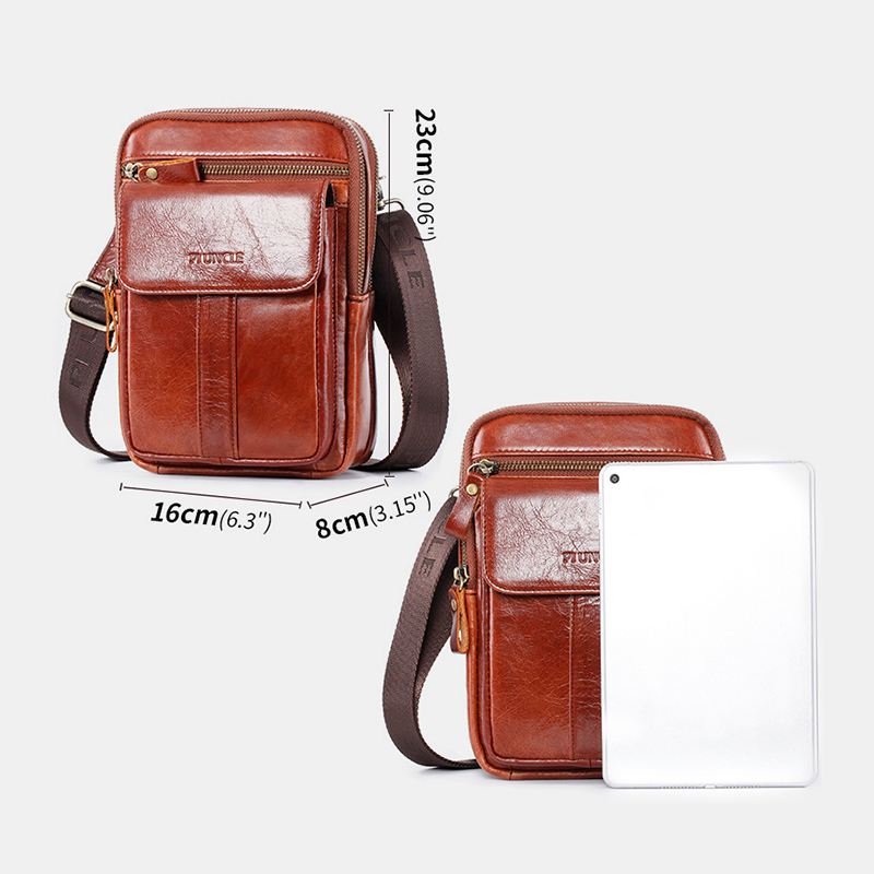 Mænd Ægte Læder Retro Business Multi-function Brysttaske Skuldertaske Cross Body Bag