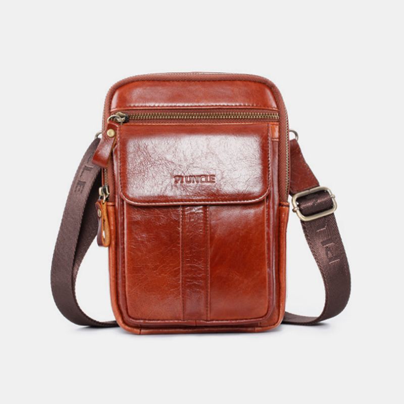 Mænd Ægte Læder Retro Business Multi-function Brysttaske Skuldertaske Cross Body Bag