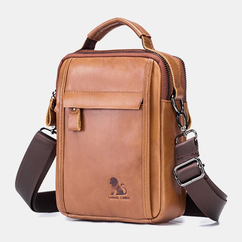 Mænd Ægte Læder Retro Business Small Koskind Læder Skuldertaske Crossbody Taske