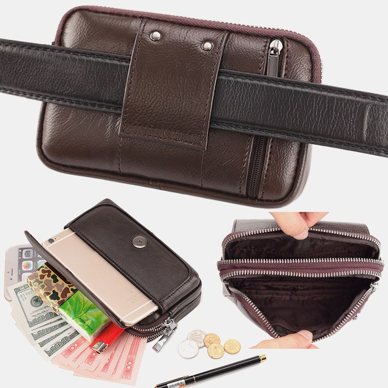 Mænd Ægte Læder Retro Multi-carry Mini Telefontaske Kortholder Taske Taljetaske Crossbody Taske