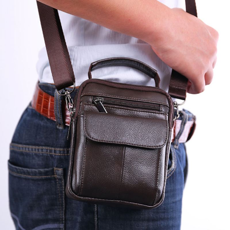 Mænd Ægte Læder Retro Multi-pocket Håndtaske Casual Taljetaske Cross Body Taske