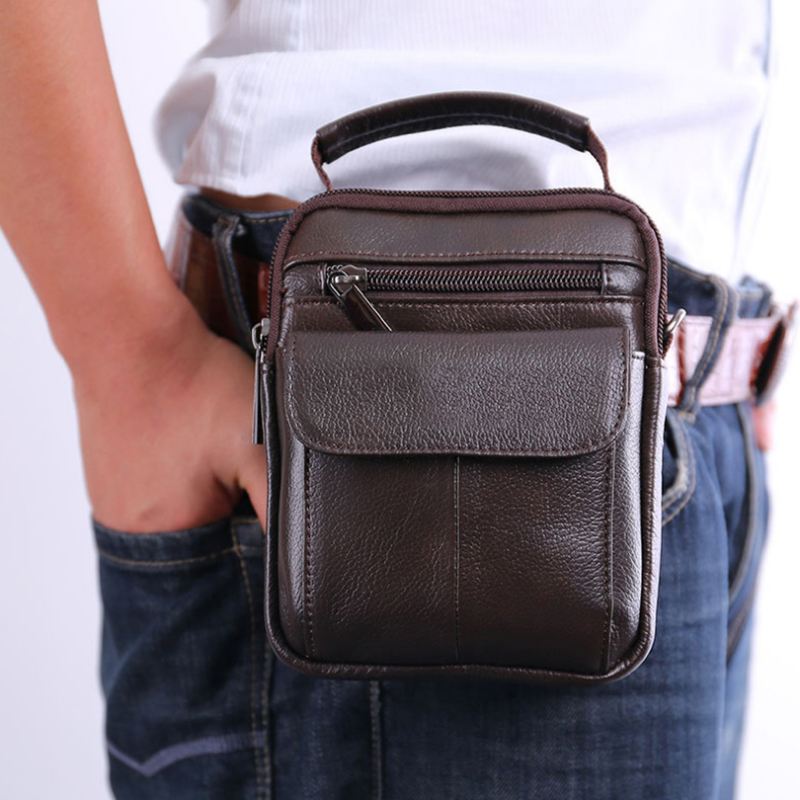 Mænd Ægte Læder Retro Multi-pocket Håndtaske Casual Taljetaske Cross Body Taske