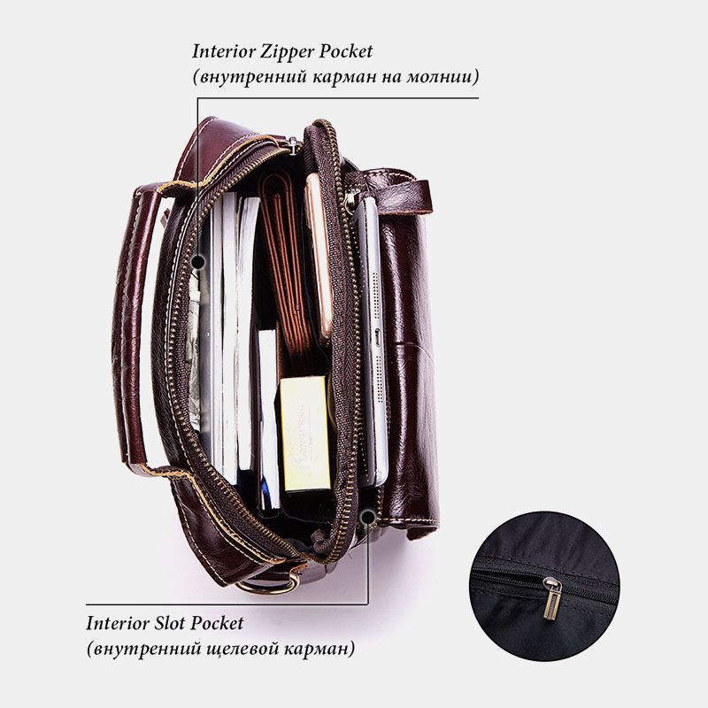 Mænd Ægte Læder Retro Multifunktion Multi-lommer Multi-layers Crossbody Taske