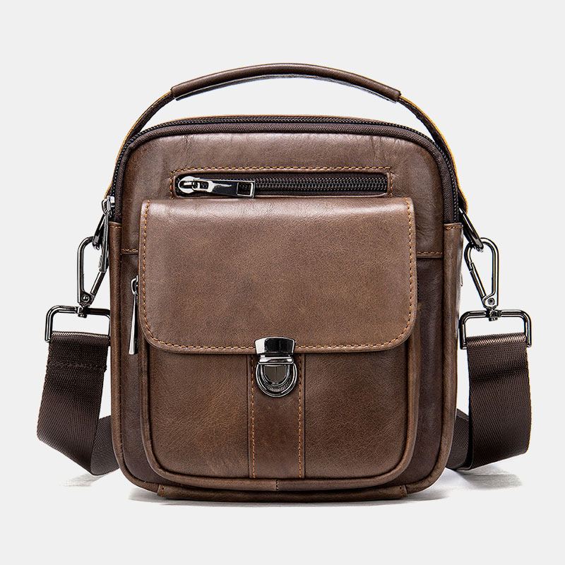 Mænd Ægte Læder Ryg Anti-tyveri Lomme Crossbody Tasker Retro Multi-pocket Slidstærk Messenger Bag Skuldertaske