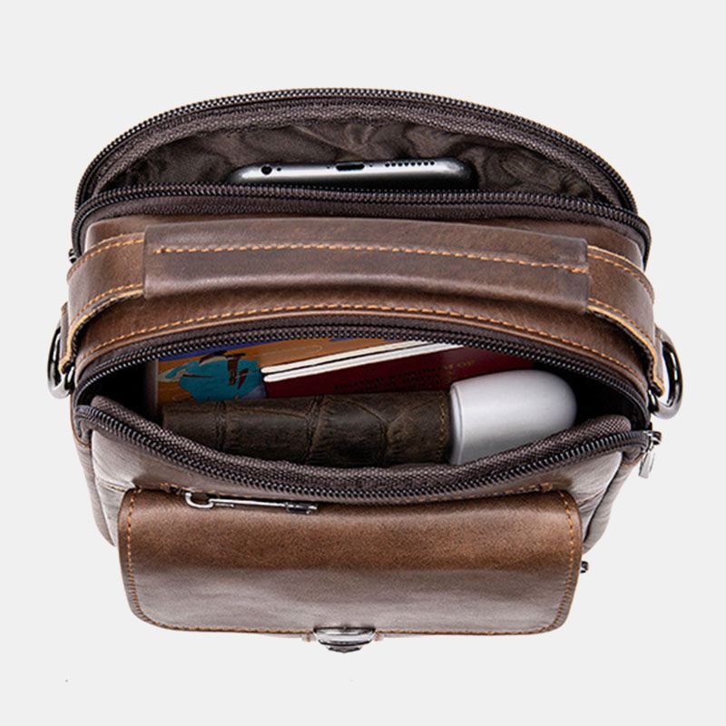 Mænd Ægte Læder Ryg Anti-tyveri Lomme Crossbody Tasker Retro Multi-pocket Slidstærk Messenger Bag Skuldertaske