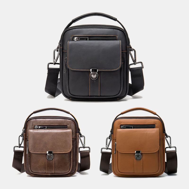 Mænd Ægte Læder Ryg Anti-tyveri Lomme Crossbody Tasker Retro Multi-pocket Slidstærk Messenger Bag Skuldertaske