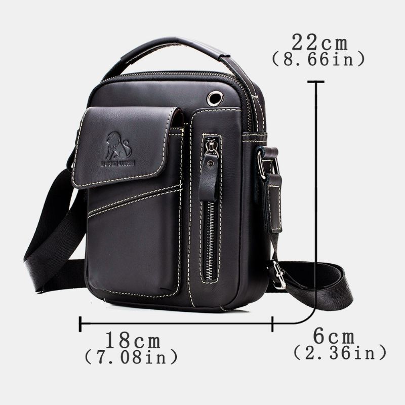 Mænd Ægte Læder Slidfast Hovedtelefonhul Multi-pocket Vintage Crossbody Taske Skuldertaske